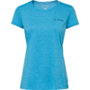 Hellblaues T-Shirt mit kurzen Ärmeln, Rundhalsausschnitt und kleinem 'VAUDE'-Logo auf der linken Brust, vor weißem Hintergrund