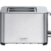Edelstahl-Toaster mit zwei Schlitzen oben, Hebel und Drehregler rechts, Aufschrift CASO DESIGN vorne