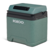 Türkisgrüne Kühlbox mit schwarzem Deckel, Bedienfeld, Tragegriff und Schriftzug "IGLOO" auf der Vorderseite