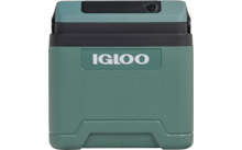 Grüne, rechteckige Kühlbox mit weißem «IGLOO»-Schriftzug und schwarzem Deckel mit rundem Verschluss
