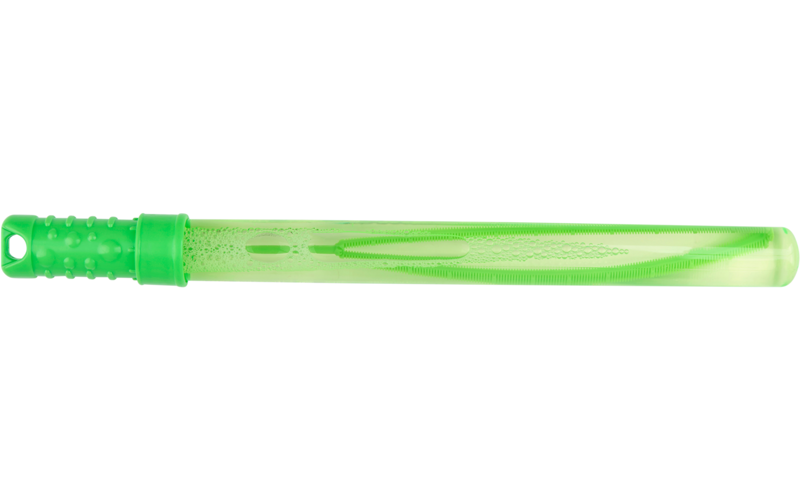 Groen plastic tandenborstelhouder met tandenborstel op witte achtergrond