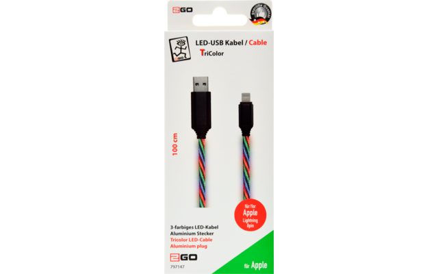 2GO USB Kabel Tricolor LED 100 cm Apple 8pin