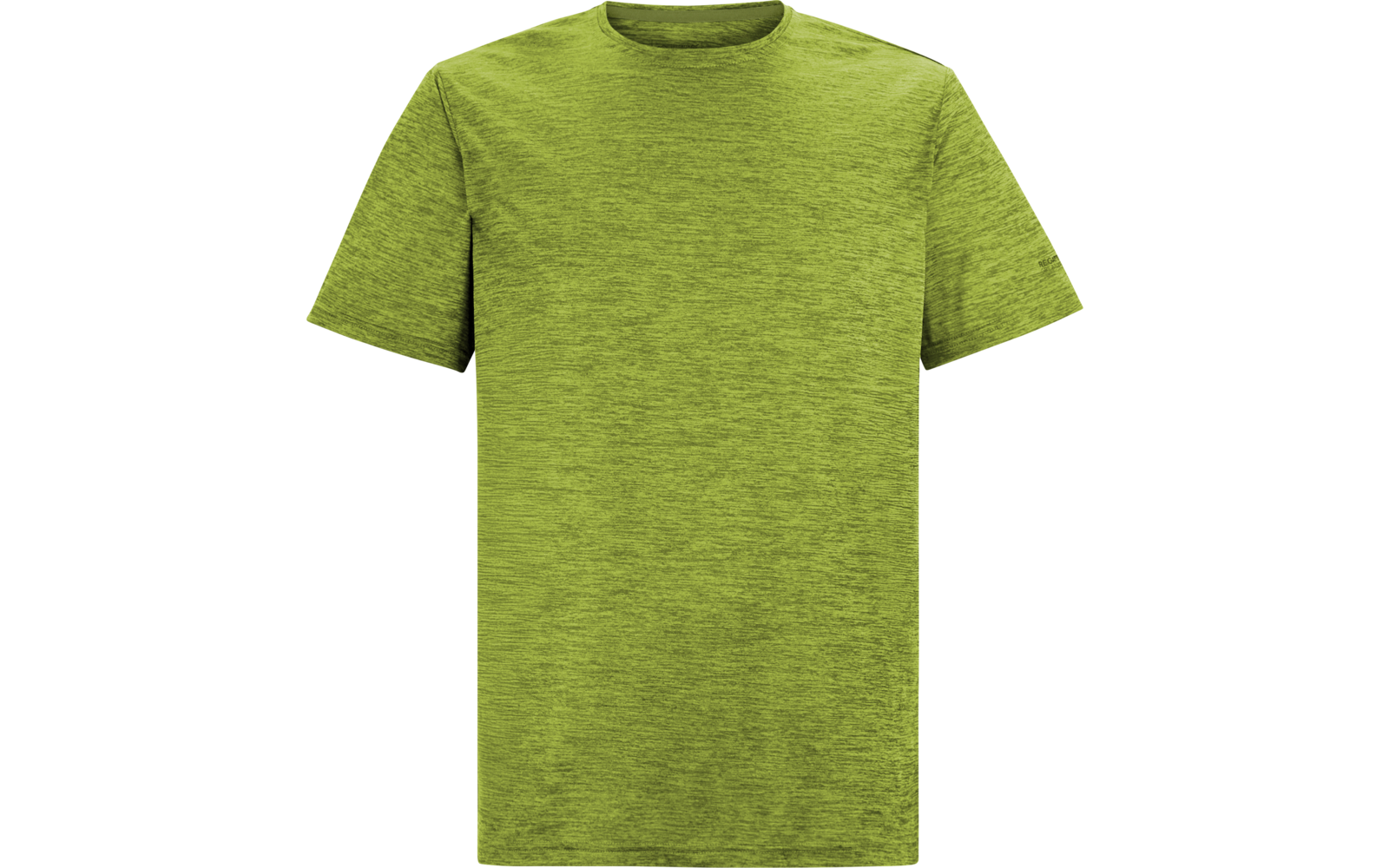 Grünes meliertes T-Shirt, kurzärmlig, Rundhalsausschnitt, Vorderansicht auf weißem Hintergrund