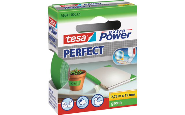 Tesa Extra Power Perfect Adhesive Tape Fabric 2.75 m Green 19 mm