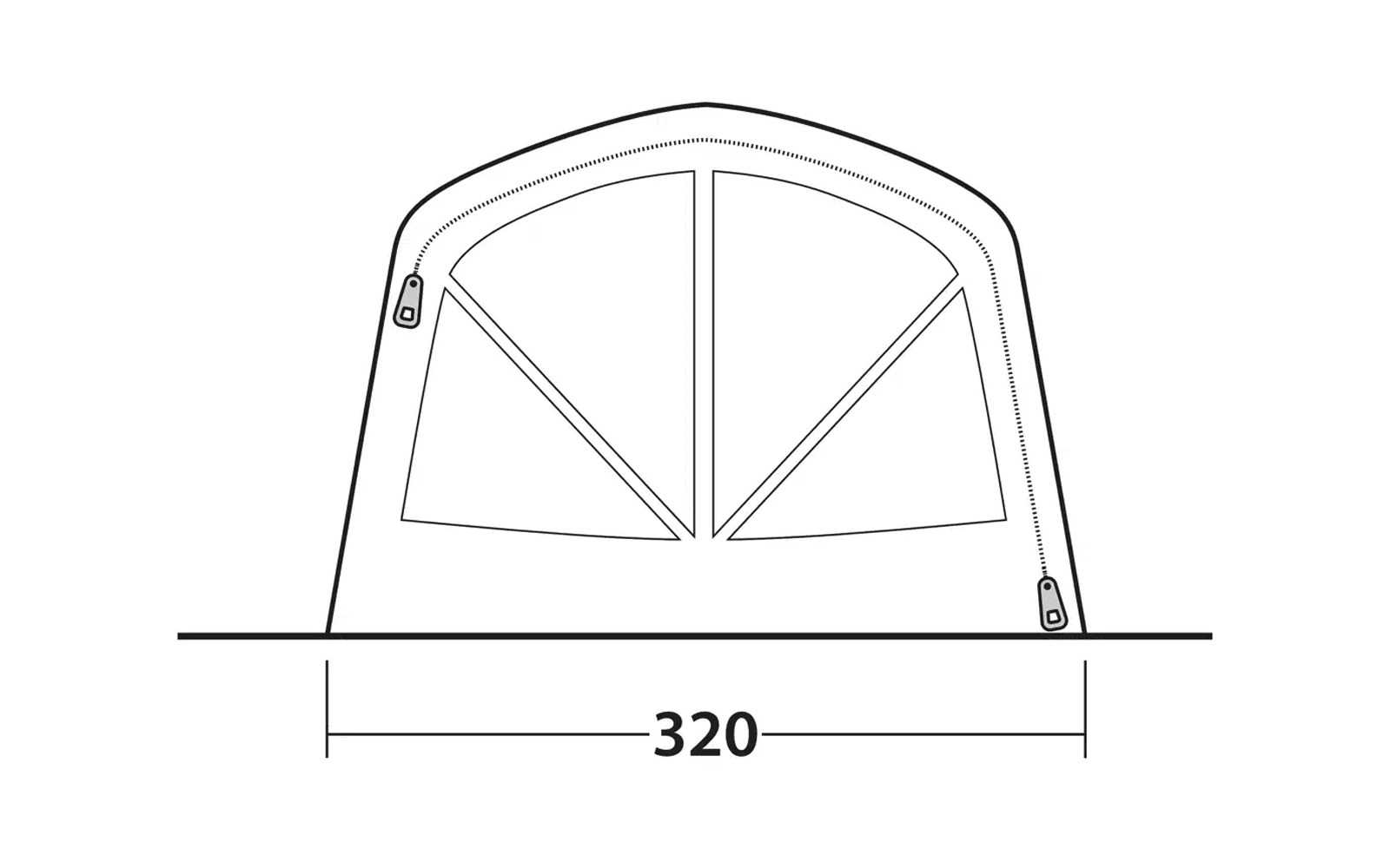Skizze eines Bogens mit zwei Fenstern und Maßangabe 320 cm