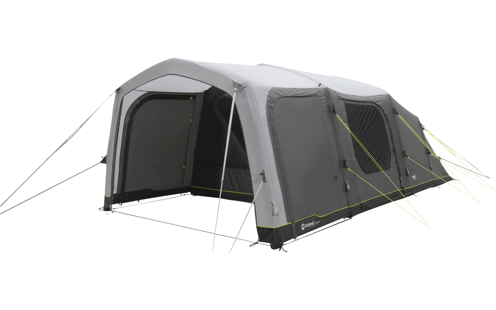 Graues aufblasbares Campingzelt mit geöffneten Seitenwänden