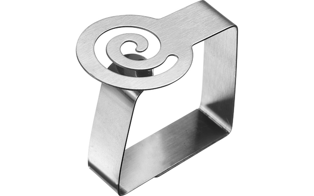 Objet métallique couleur argent avec un cadre rectangulaire et un dessus en spirale métallique, surface brossée