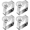 Quatre pièces métalliques identiques couleur argent avec base rectangulaire et découpes en spirale sur le dessus, sur fond blanc