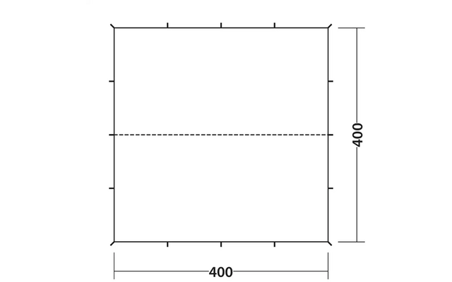 Technische Zeichnung eines Quadrats mit einer Seitenlänge von 400 Millimetern und einer horizontalen Linie in der Mitte