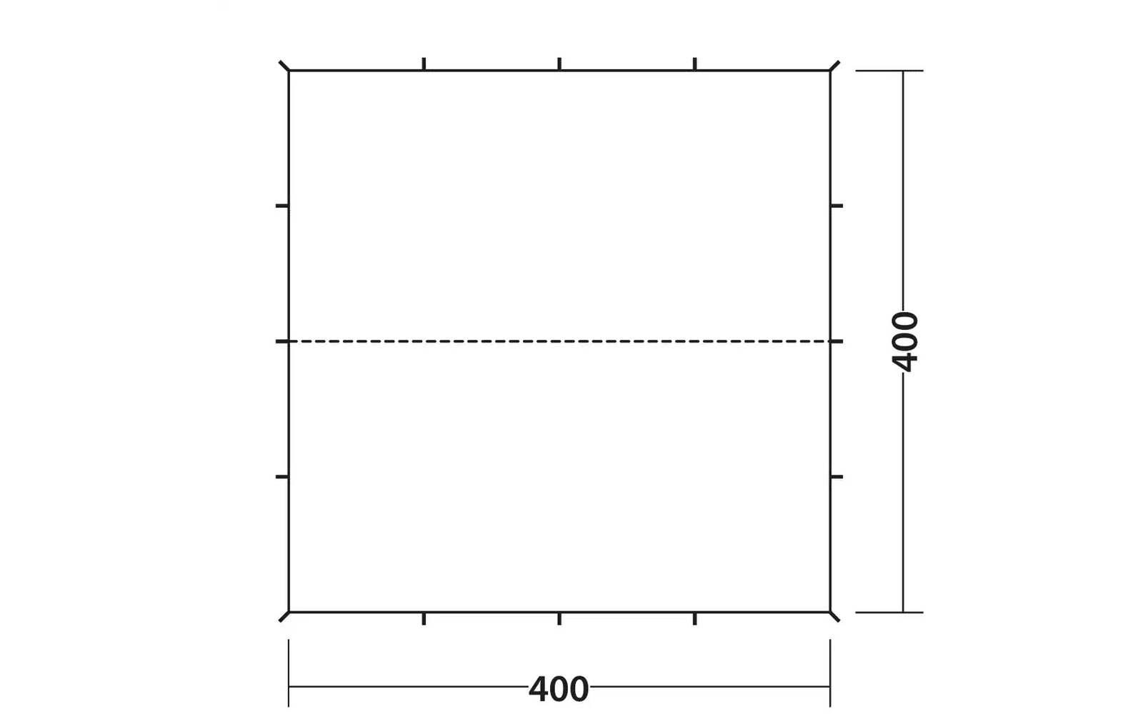 Technische Zeichnung eines Quadrats mit einer Seitenlänge von 400 Millimetern und einer horizontalen Linie in der Mitte