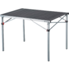 Table de camping pliable avec plateau en métal gris et quatre pieds gris