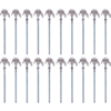 Several identical metal screws with T-shaped heads and long threaded shafts in even rows on a white background