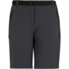Kurz geschnittene dunkelgraue Outdoor-Shorts, Bund mit Gürtelschlaufen, zwei schräge Reißverschlusstaschen an den Hüften und eine seitliche Tasche am Oberschenkel