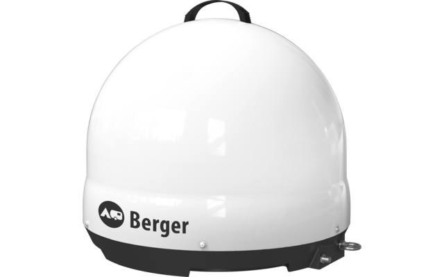 Weiße Schutzhelmhaube mit Berger-Logo auf schwarzer Unterlage