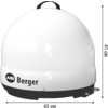 Weiße Helmkamera mit Berger-Logo auf weißem Hintergrund