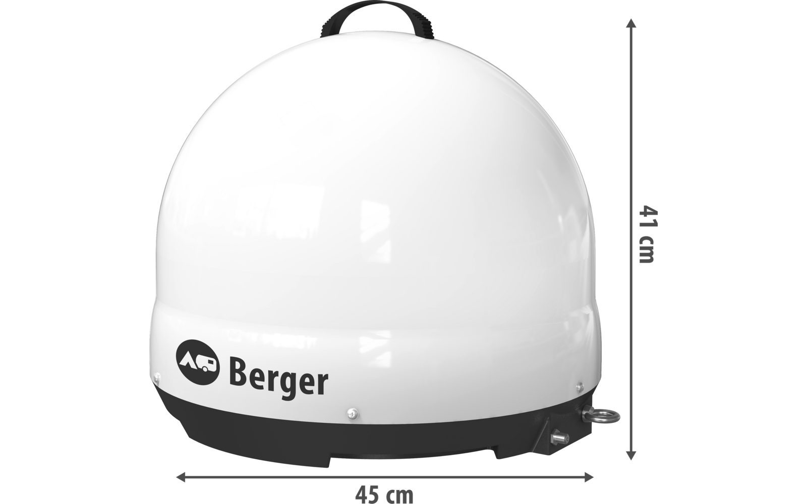 Weiße Helmkamera mit Berger-Logo auf weißem Hintergrund