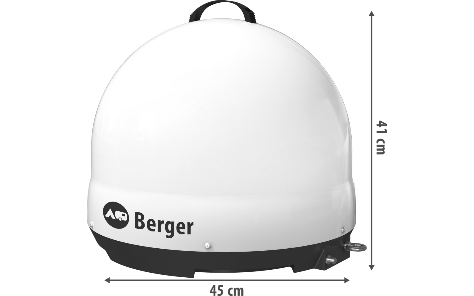 Weiße Helmkamera mit Berger-Logo auf weißem Hintergrund