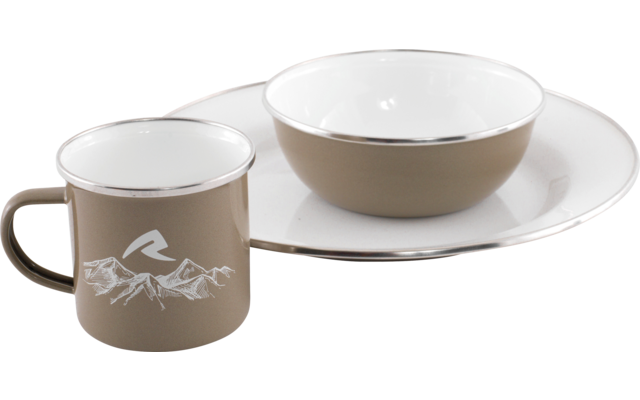 Robens Tongass Single émail Set de vaisselle 3 pièces avec assiette / assiette à soupe / tasse