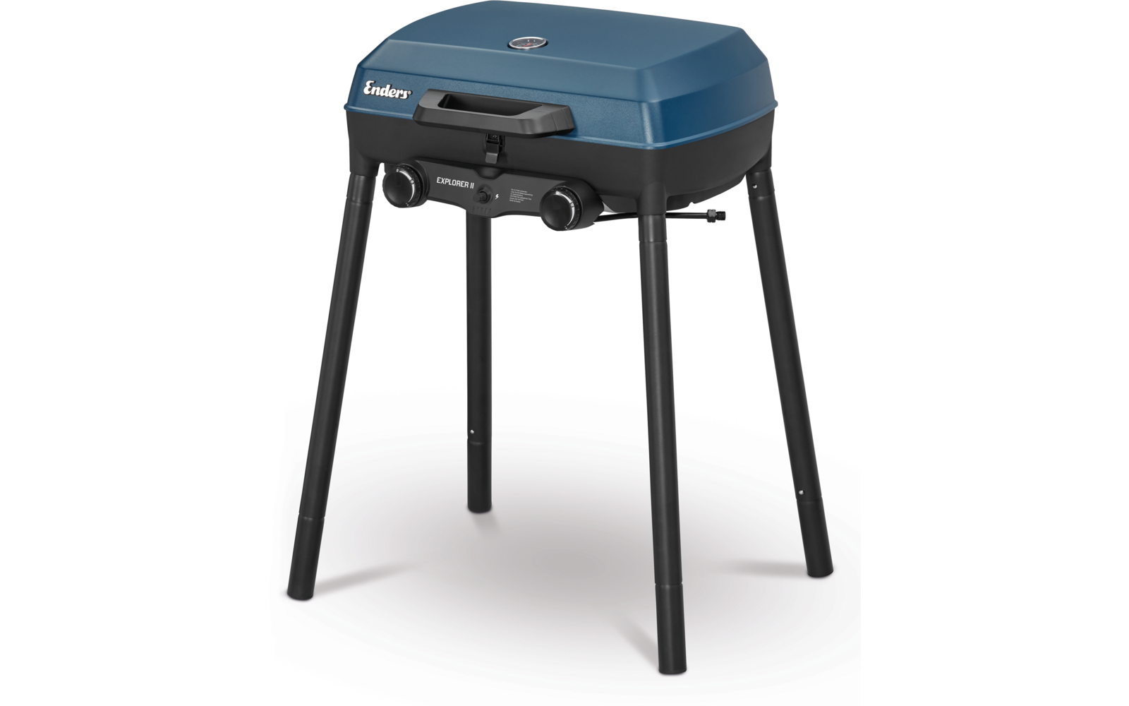 Blauer Grill mit vier schwarzen Beinen