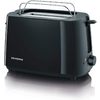 Schwarzer Toaster für zwei Scheiben mit Metallwärmegitter oben, Steckschlitz, seitlichem Drehregler und Markenaufschrift 'SEVERIN'