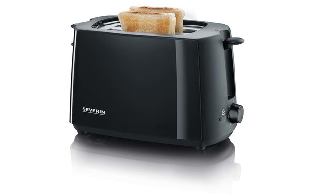 Schwarzer SEVERIN-Toaster mit zwei braunen Brotscheiben in den Schlitzen