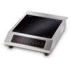 Rechthoekig apparaat met zwart glazen oppervlak met witte kruismarkering, zilverkleurige metalen behuizing, rood LED-display met "120", touch-symbolen en vier pootjes