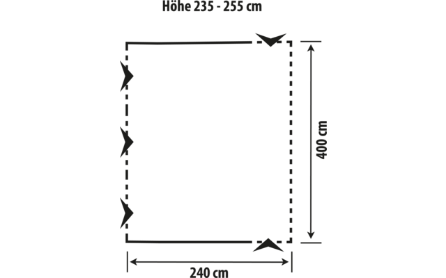 Technical drawing of a rectangular element measuring 240 by 400 centimeters with a height of 235 to 255 centimeters