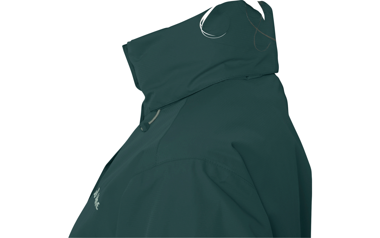 Vista lateral de una persona con coleta castaña que lleva una chaqueta verde oscura con cuello alto