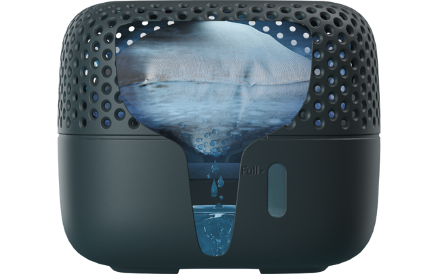 Blauer Lautsprecher mit Wasser und Eis im Inneren
