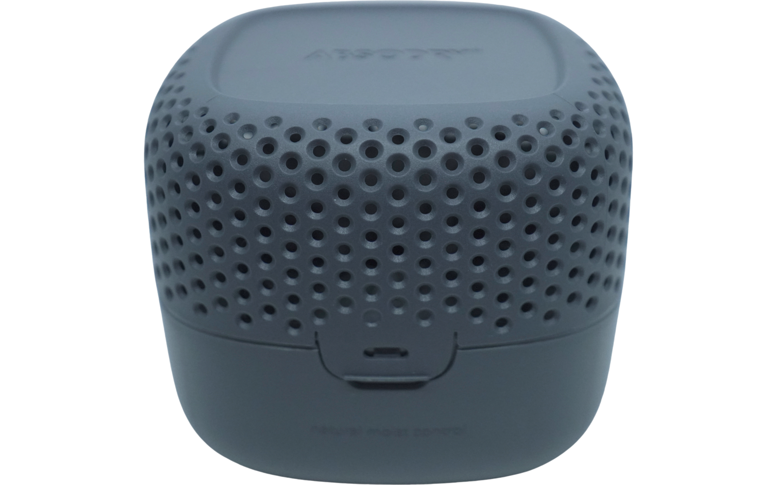 Petite enceinte bleue avec motif perforé et port USB