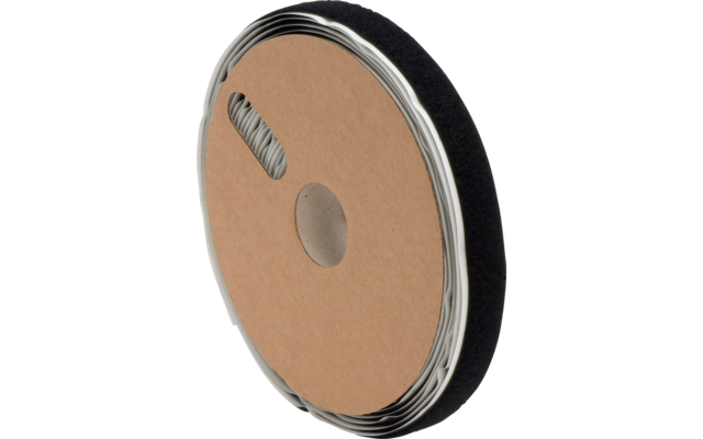 Rotolo di striscia in velcro nera su nucleo di cartone marrone