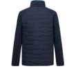 Dunkelblaue gesteppte Jacke, Rückansicht, Stehkragen und lange Ärmel mit gemusterter Struktur