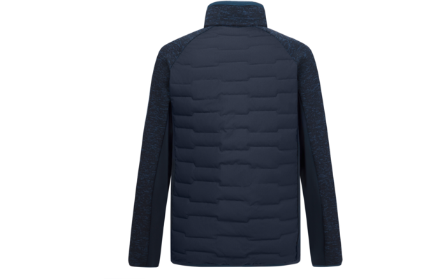 Dunkelblaue gesteppte Jacke, Rückansicht, Stehkragen und lange Ärmel mit gemusterter Struktur