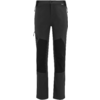 Zwarte lange broek met tailleknop, twee ritssluitingszakken voor, zijritszak op de dij, donkerdere kniestukken