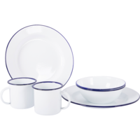 Bo-Camp 6-piece enamel dinner set for 2 persons white/blue