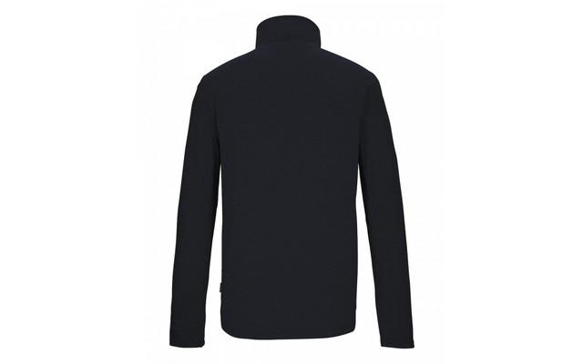 Dunkelblaue Jacke mit Stehkragen, Rückansicht, lange Ärmel, weißer Hintergrund