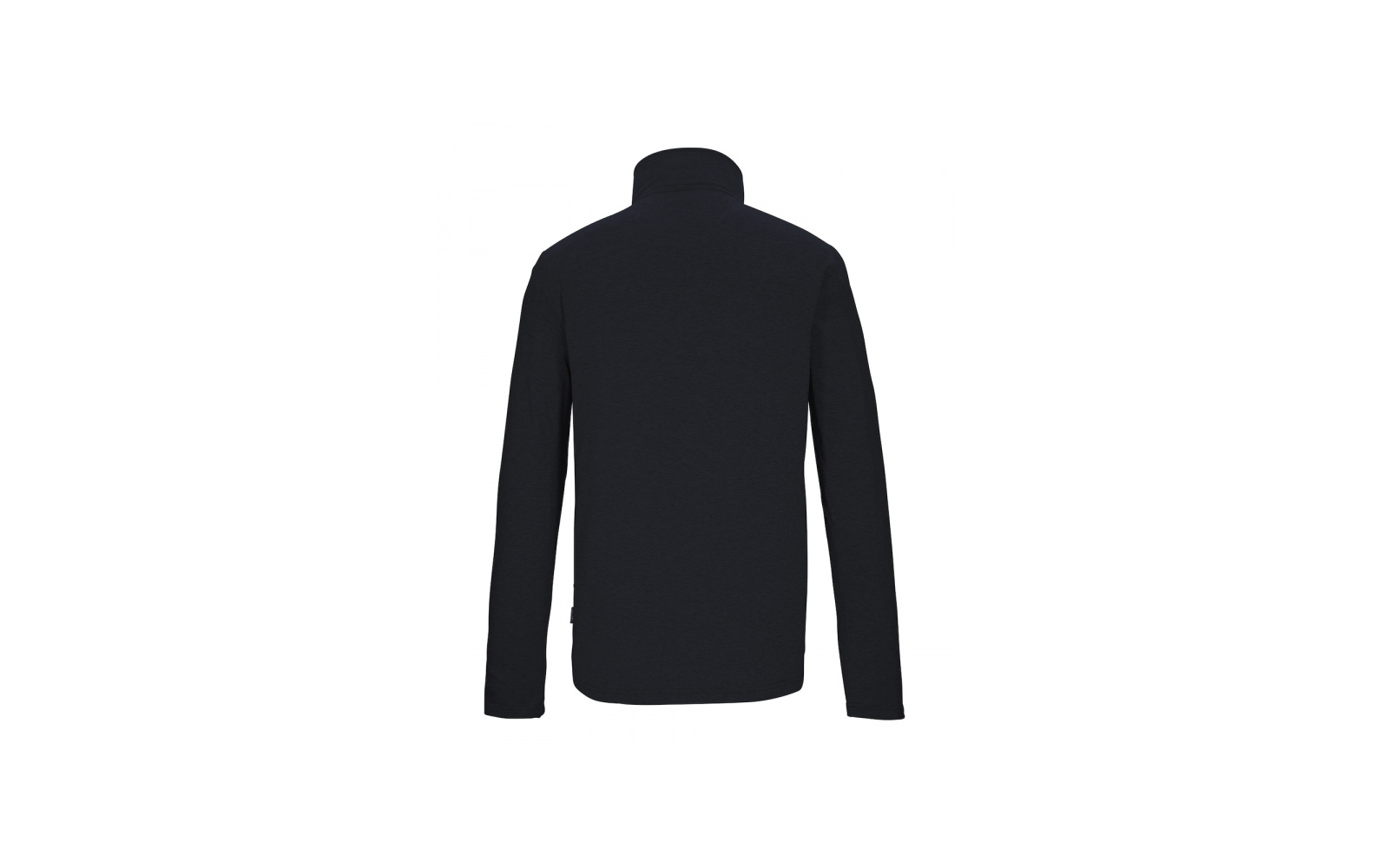 Dunkelblaue Jacke mit Stehkragen, Rückansicht, lange Ärmel, weißer Hintergrund