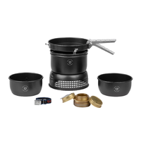 Set de cuisine de camping avec 3 pi&egrave;ces de br&ucirc;leur &agrave; gaz Trangiak&ouml;k 25 - 5 UL noir (Set 11) Trangia