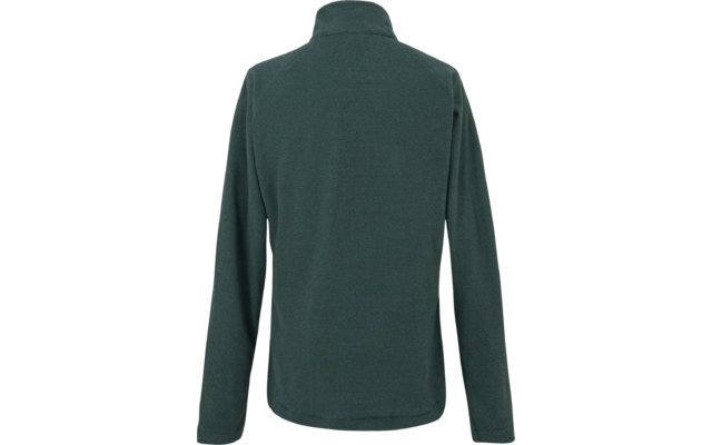 Rückansicht einer dunkelgrünen Jacke mit Stehkragen und Reißverschluss