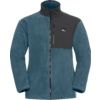 Blaue Fleecejacke mit Reißverschluss und schwarzem Brustbereich