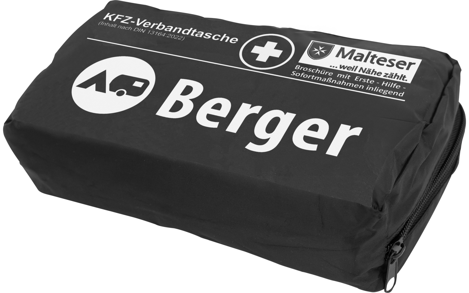 Schwarze rechteckige Tasche mit Aufdruck und Reißverschluss