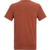 Rückseite eines einfarbigen, kurzärmeligen T-Shirts in Rostbraun auf weißem Hintergrund
