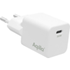 Weißes Ladegerät mit europäischem Stecker und USB-Anschluss