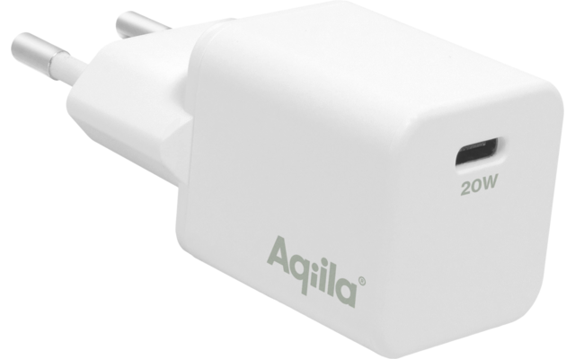 Weißes Ladegerät mit europäischem Stecker und USB-Anschluss