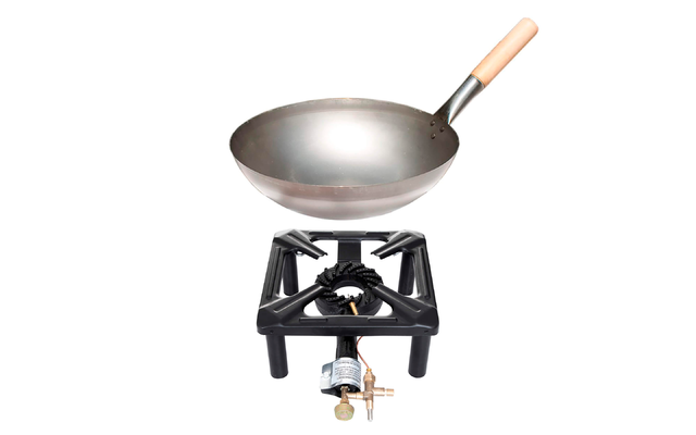 All Grill Set de cuisson à tabouret petit avec wok en acier 30 cm et sécurité d'allumage