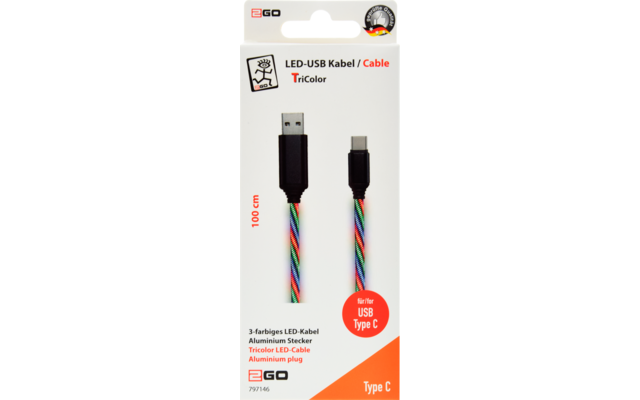 2GO Cable USB Tricolor LED 100 cm LED Tipo C