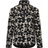 Pull polaire à col montant et demi-fermeture éclair avant, manches longues, motif floral noir sur fond beige