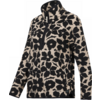 Pull polaire beige à motif floral noir, manches longues, col montant et fermeture éclair mi-hauteur