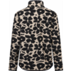 Vue de dos d'une veste à col montant, imprimé floral noir sur fond beige