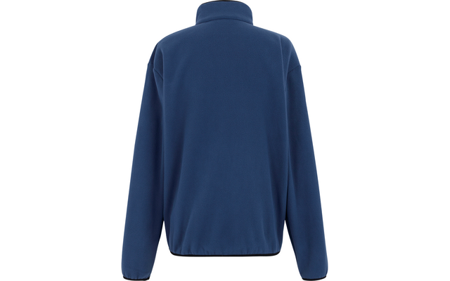Rückansicht einer blauen Jacke mit Stehkragen
